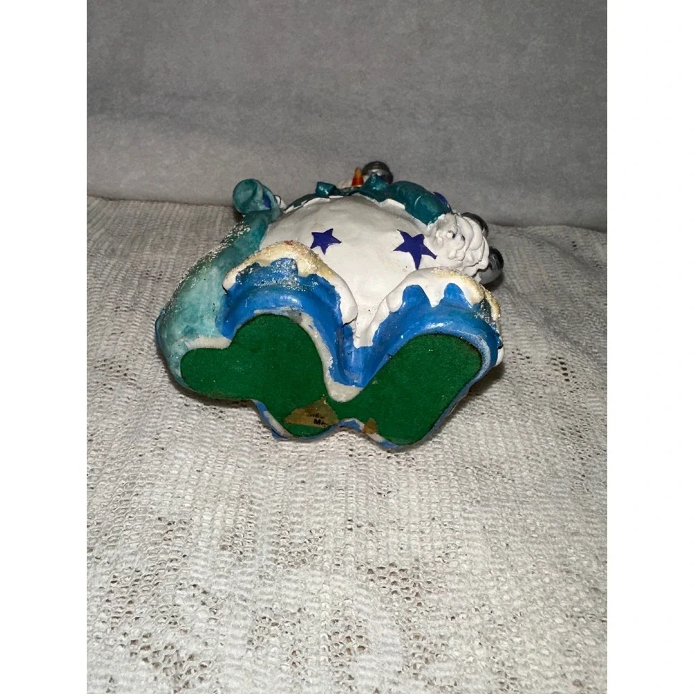 Adorable Christmas Snowman Figurine Blue Stars Scarf Bells‎ Festive Decor